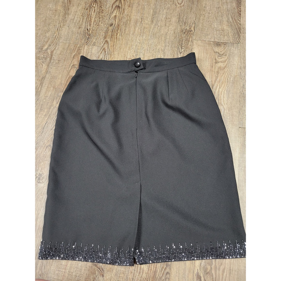 Nygard Collection Women's 10 solid Black Beaded Knee Length Pencil Skirt - Picture 6 of 7